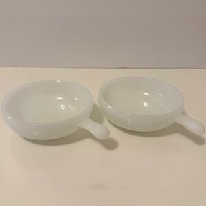 Vintage Glasbake Milk Glass Soup Bowls with Handles – Set of 2